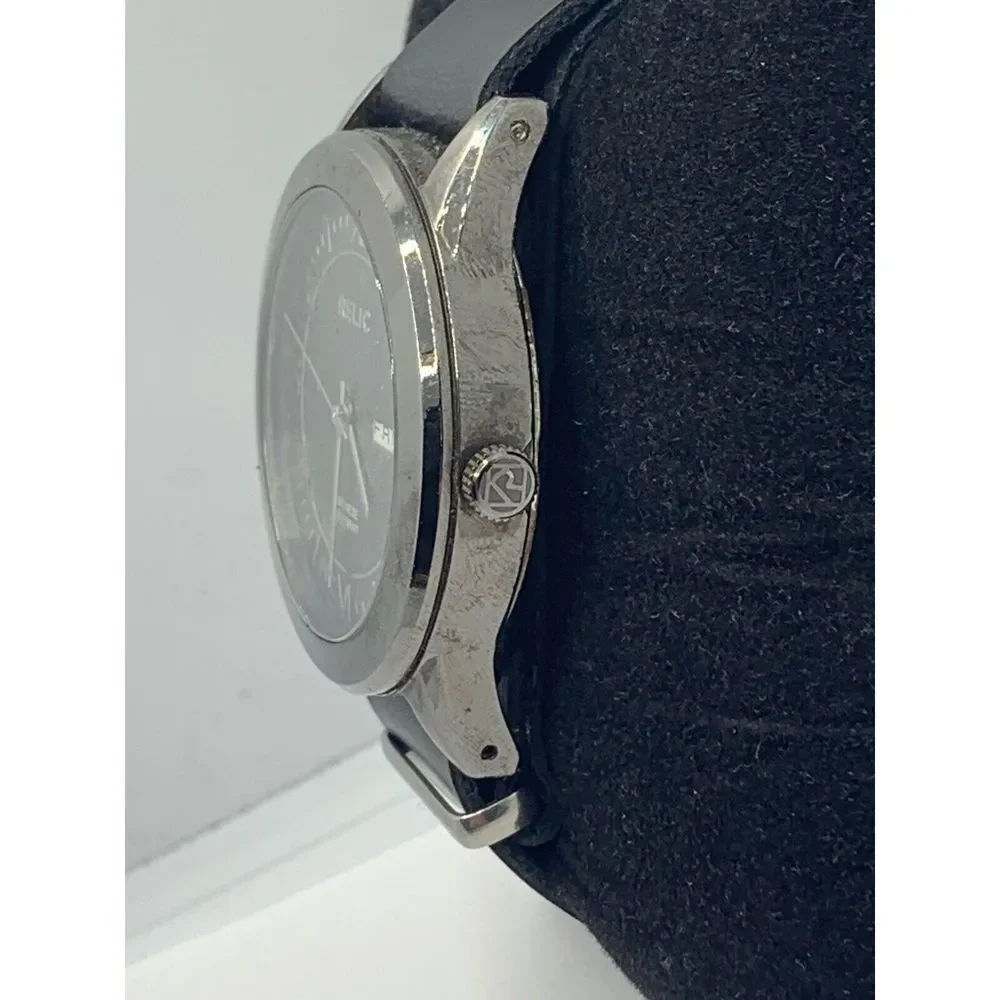Relic ZR12053 Men's Black Leather Analog Gray Dial Quartz Genuine Watch JD364